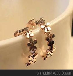 日韓精品 鍍14K玫瑰金鈦鋼菊花耳釘耳環女款時尚飾品耳飾